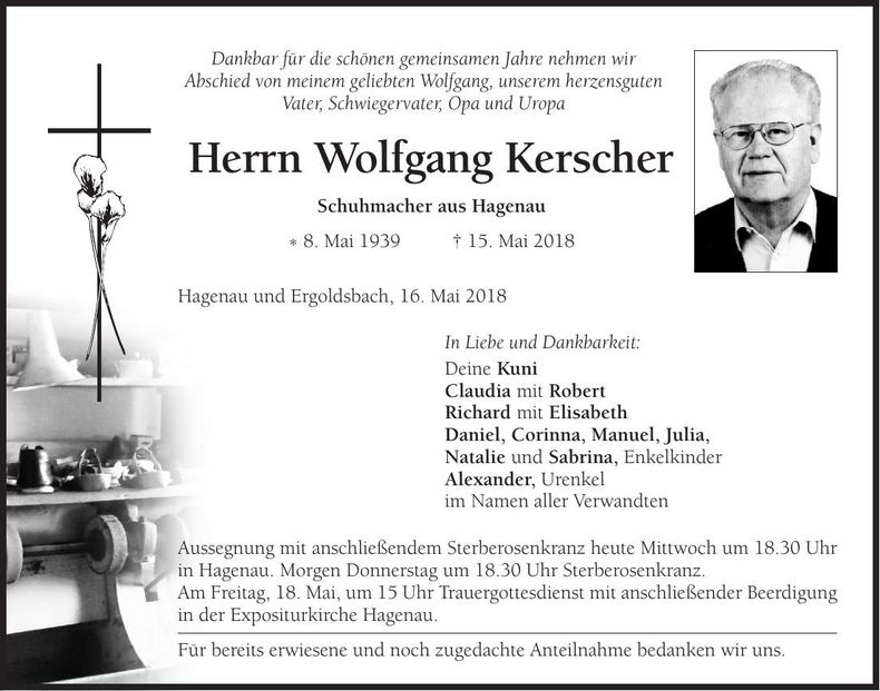 Traueranzeige Wolfgang Kerscher