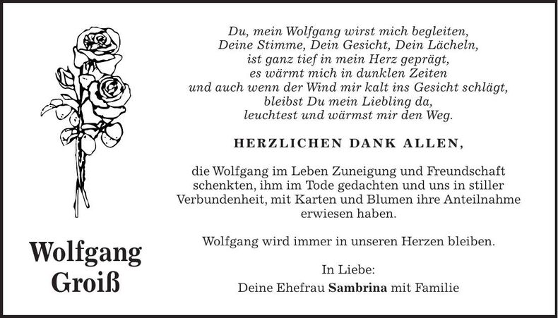 Traueranzeige Wolfgang Groiss
