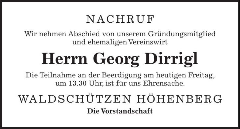 Traueranzeige Georg Dirrigl
