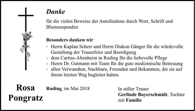 Traueranzeige Rosa Pongratz