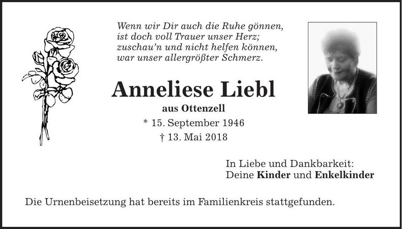 Traueranzeige Anneliese Liebl