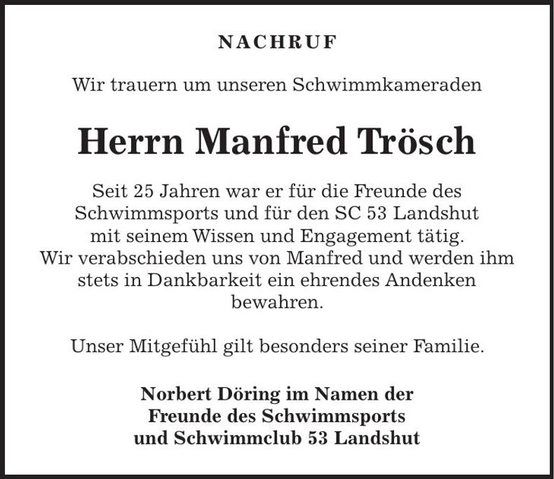 Traueranzeige Manfred Trösch