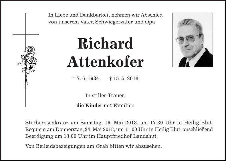 Traueranzeige Richard Attenkofer