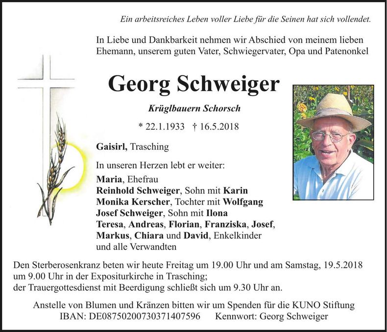 Traueranzeige Georg Schweiger