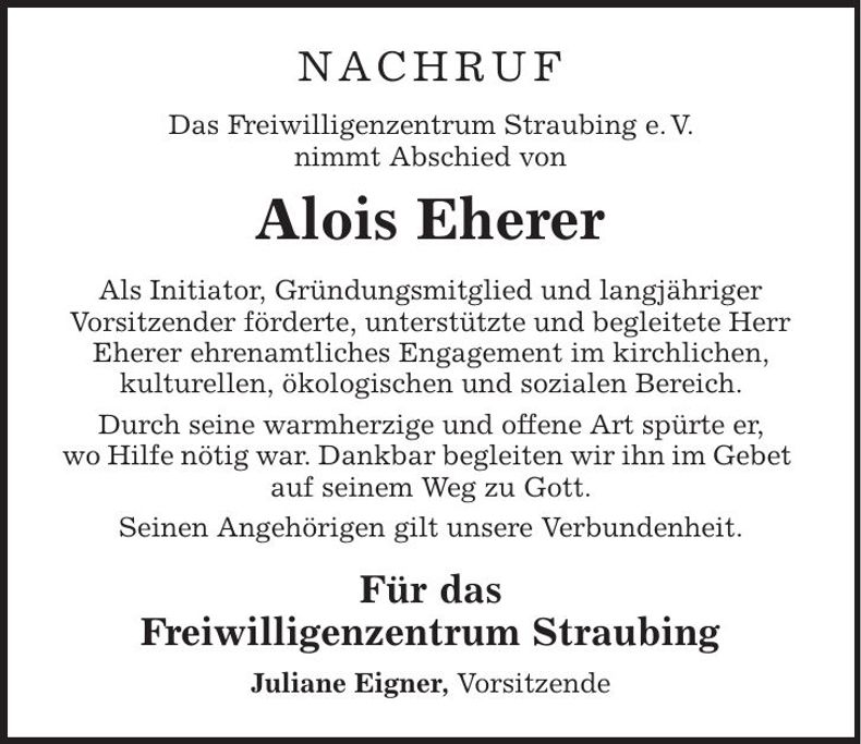 Traueranzeige Alois Eherer
