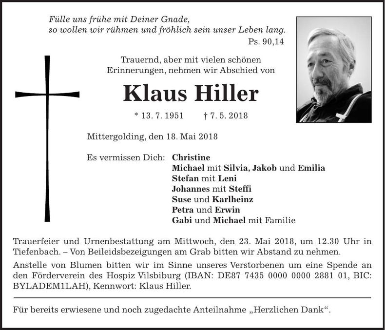 Traueranzeige Klaus Hiller