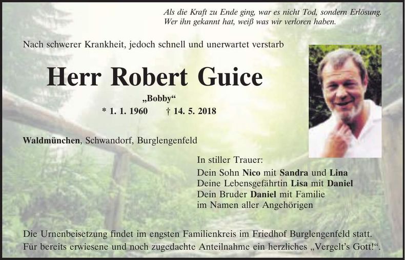 Traueranzeige Robert Guice