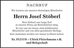 Traueranzeige Josef Stöberl