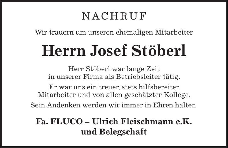 Traueranzeige Josef Stöberl