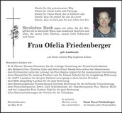Traueranzeige Ofelia Friedenberger