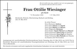 Traueranzeige Ottilie Wiesinger