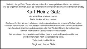 Traueranzeige Karl-Heinz Gatz