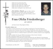 Traueranzeige Ofelia Friedenberger