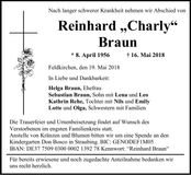 Traueranzeige Reinhard Braun