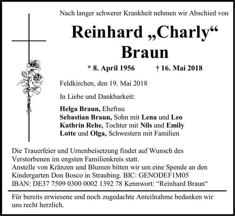 Traueranzeige Reinhard Braun