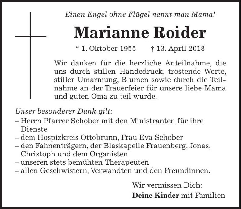 Traueranzeige Marianne Roider
