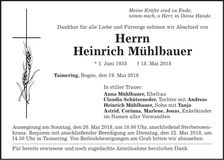 Traueranzeige Heinrich Mühlbauer