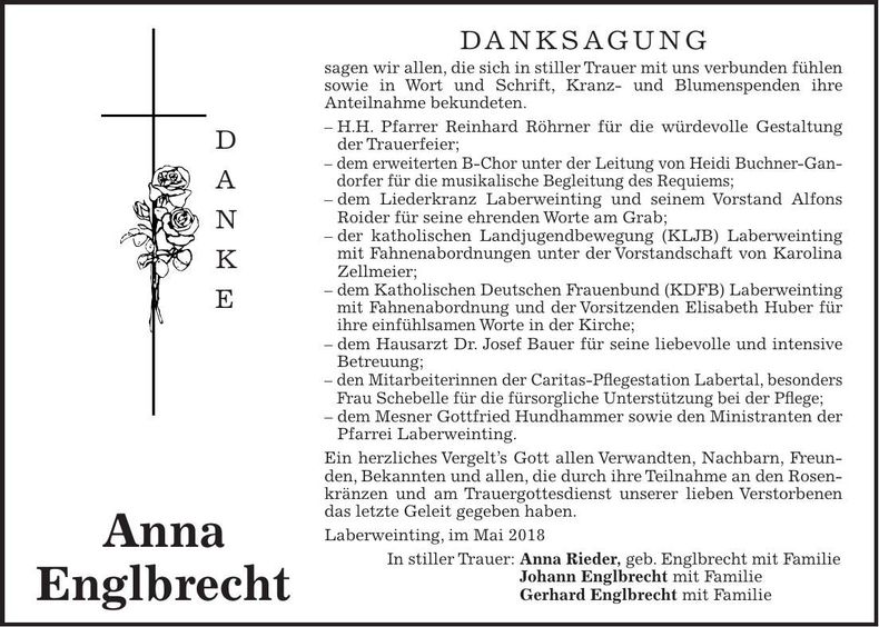 Traueranzeige Anna Englbrecht