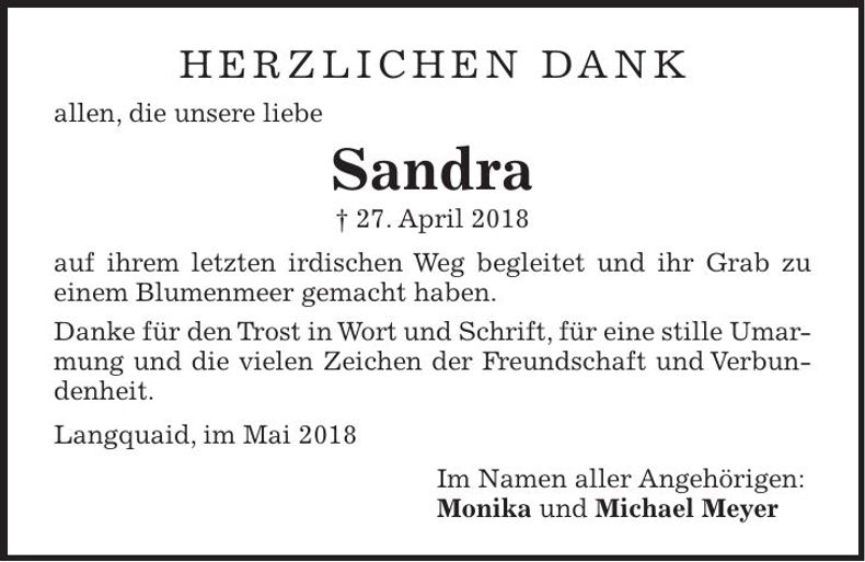 Traueranzeige Sandra Meyer Henne