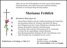 Traueranzeige Marianne Fröhlich