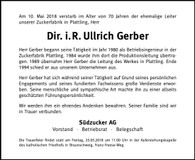 Traueranzeige Ullrich Gerber