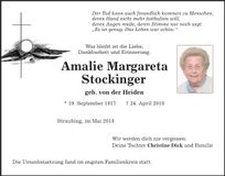 Traueranzeige Amalie, Margareta Stockinger