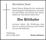 Traueranzeige Ilse Ritthaler