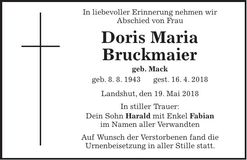Traueranzeige Doris Maria Bruckmaier