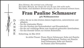Traueranzeige Pauline Schmauser