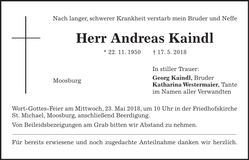 Traueranzeige Andreas Kaindl