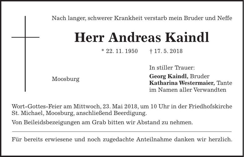 Traueranzeige Andreas Kaindl