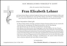 Traueranzeige Elisabeth Lehner