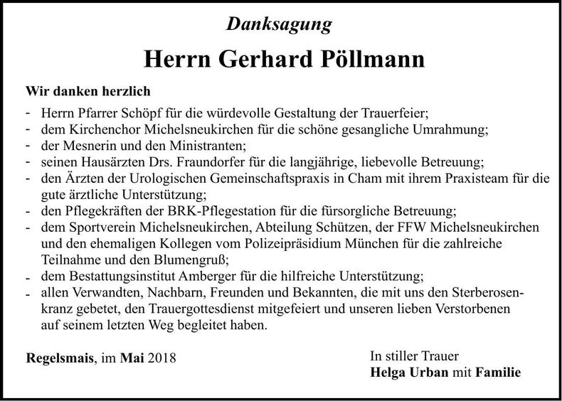 Traueranzeige Gerhard Pöllmann