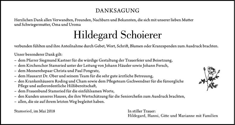 Traueranzeige Hildegard Schoierer