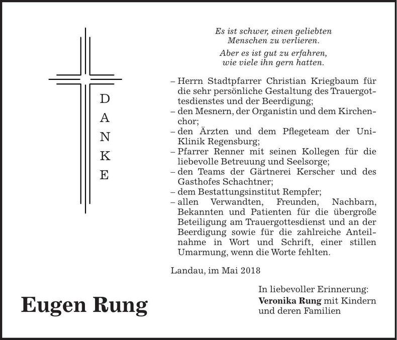 Traueranzeige Eugen Rung