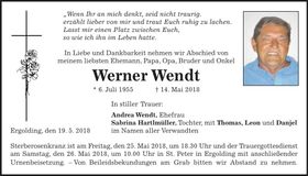 Traueranzeige Werner Wendt