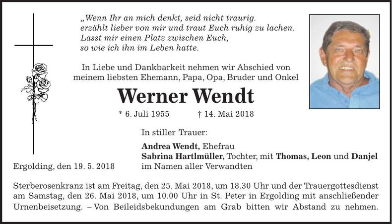 Traueranzeige Werner Wendt