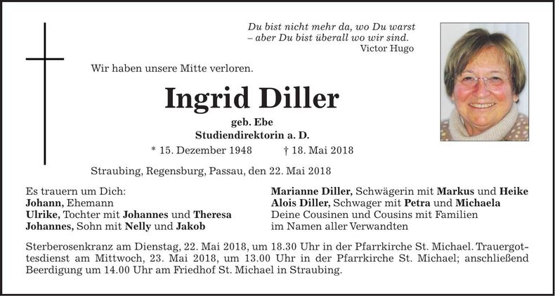 Traueranzeige Ingrid Diller