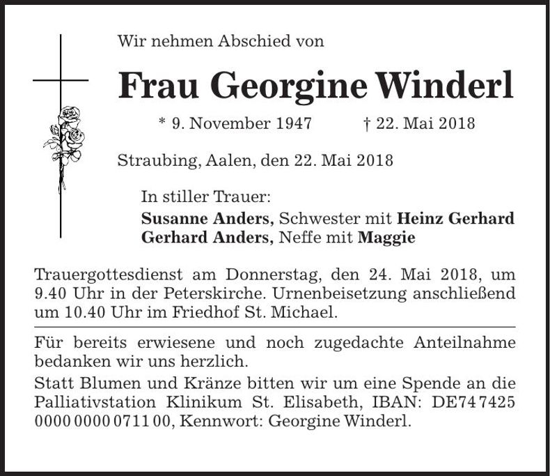 Traueranzeige Georgine Winderl