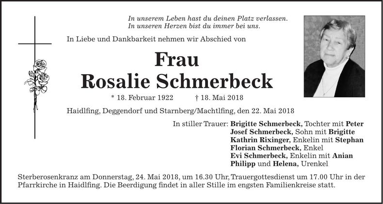 Traueranzeige Rosalie Schmerbeck
