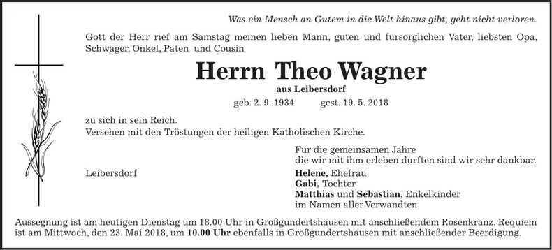 Traueranzeige Theo Wagner