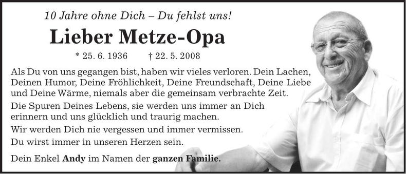 Traueranzeige Opa Metze