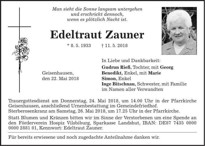 Traueranzeige Edeltraut Zauner