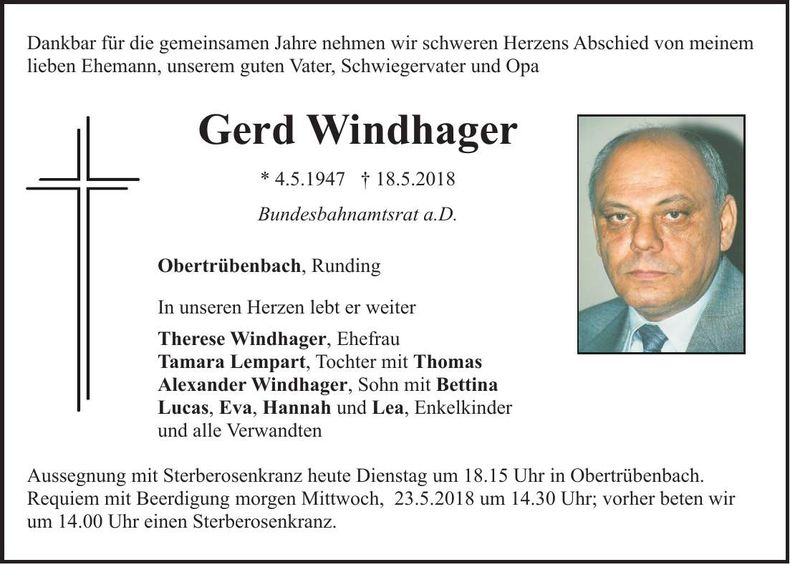 Traueranzeige Gerd Windhager