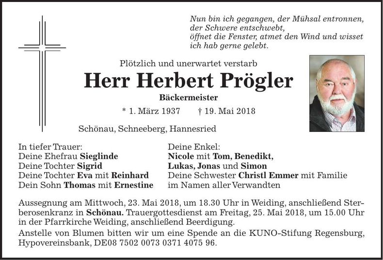 Traueranzeige Herbert Prögler