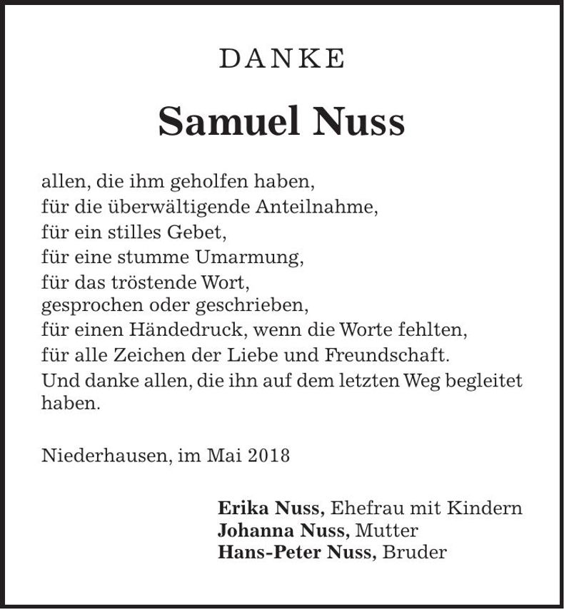 Traueranzeige Samuel Nuss