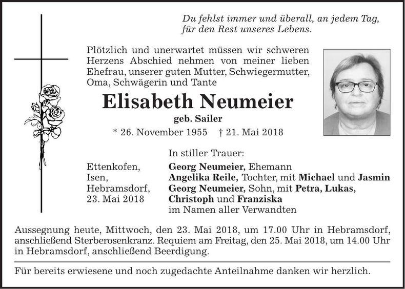 Traueranzeige Elisabeth Neumeier