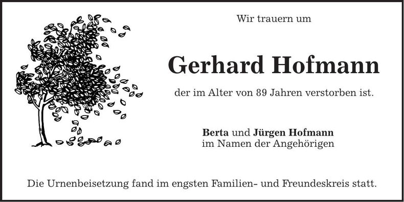 Traueranzeige Gerhard Hofmann