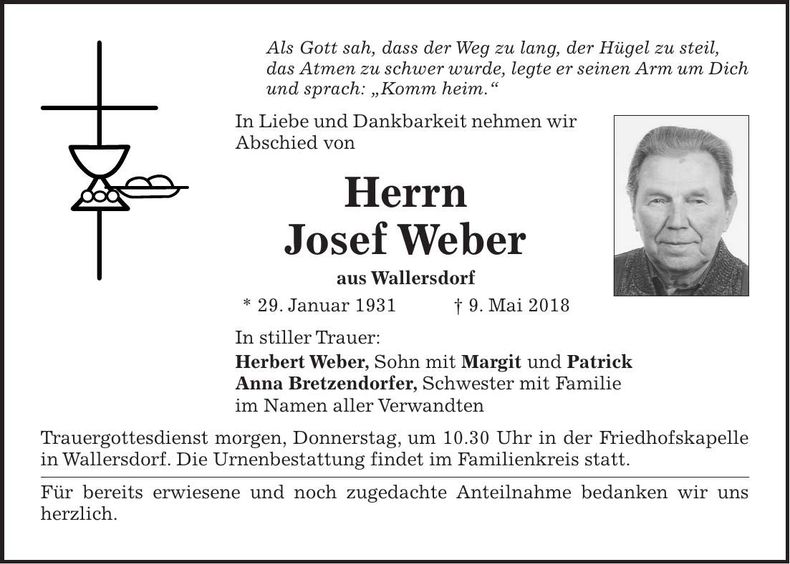 Traueranzeige Josef Weber