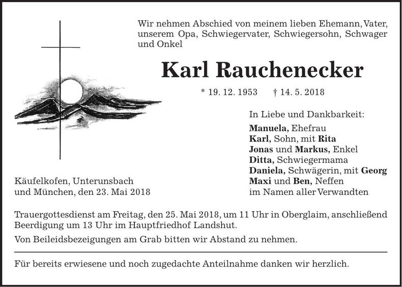 Traueranzeige Karl Rauchenecker